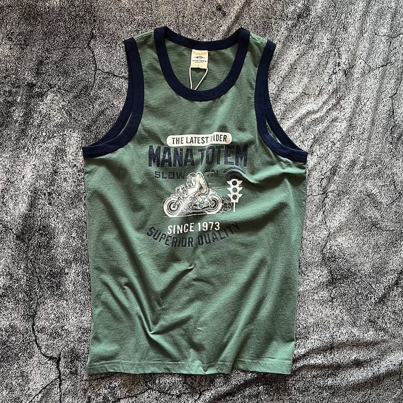 Americano Retro motocicleta Ami cáqui estilo esportivo puro algodão verão respirável suor colete jovens dois estiramento
