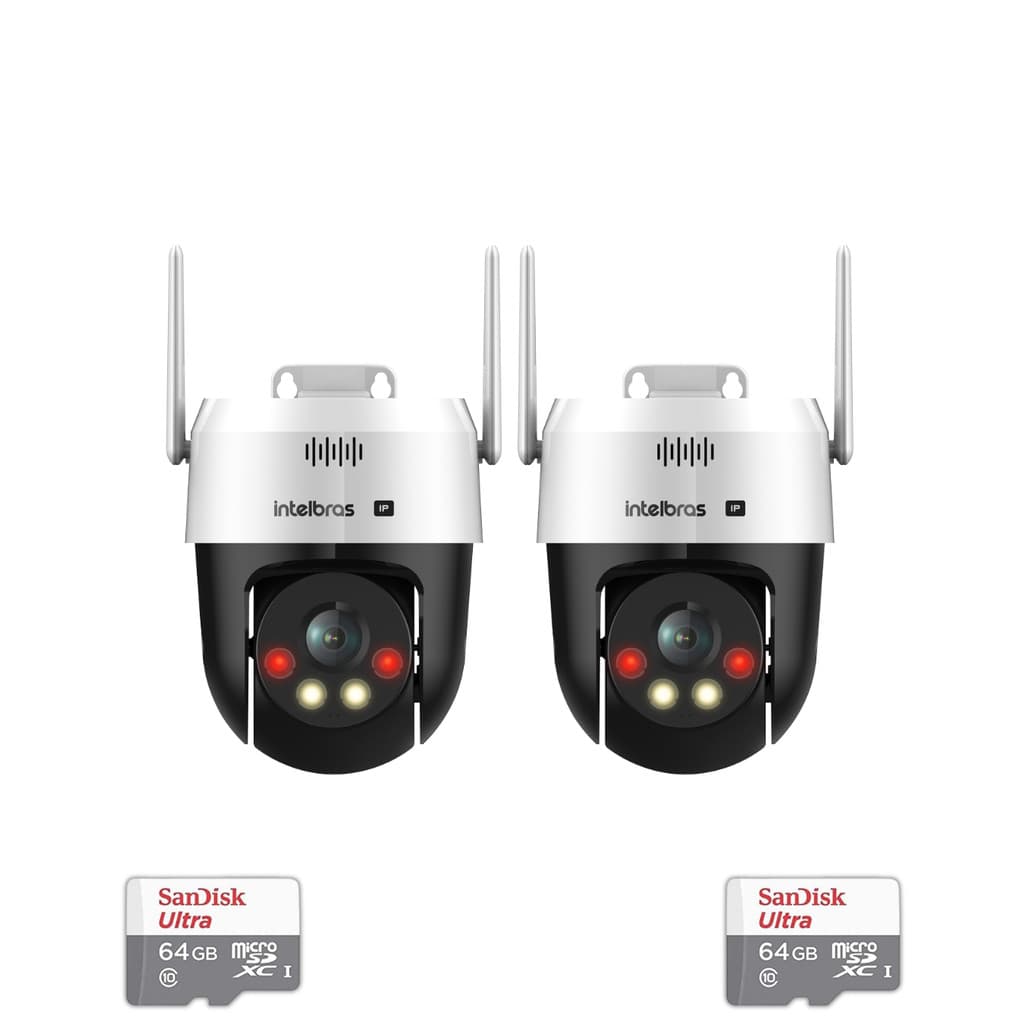 Kit Intelbras 2 Câmeras Vipw 1300 Mini SD IP Speed dome WI-FI cartão 64GB