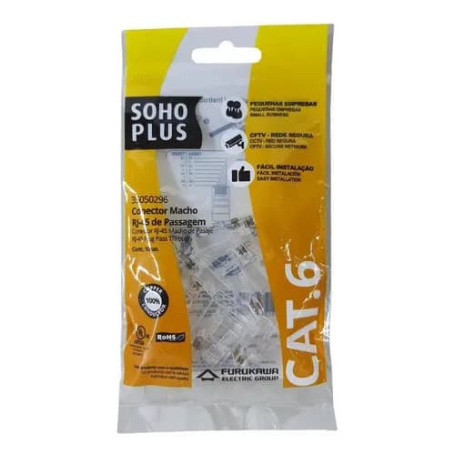 Conector Rj45 Cat.6 Macho De Passagem Kit 10 Plugs furukawa soho plus