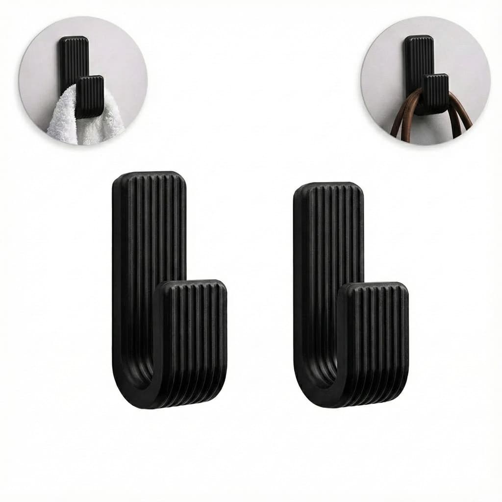 Kit Com 2 Ganchos Pretos Suporte Resistente Com Fita Dupla Face Para Toalhas Roupas Acessórios top
