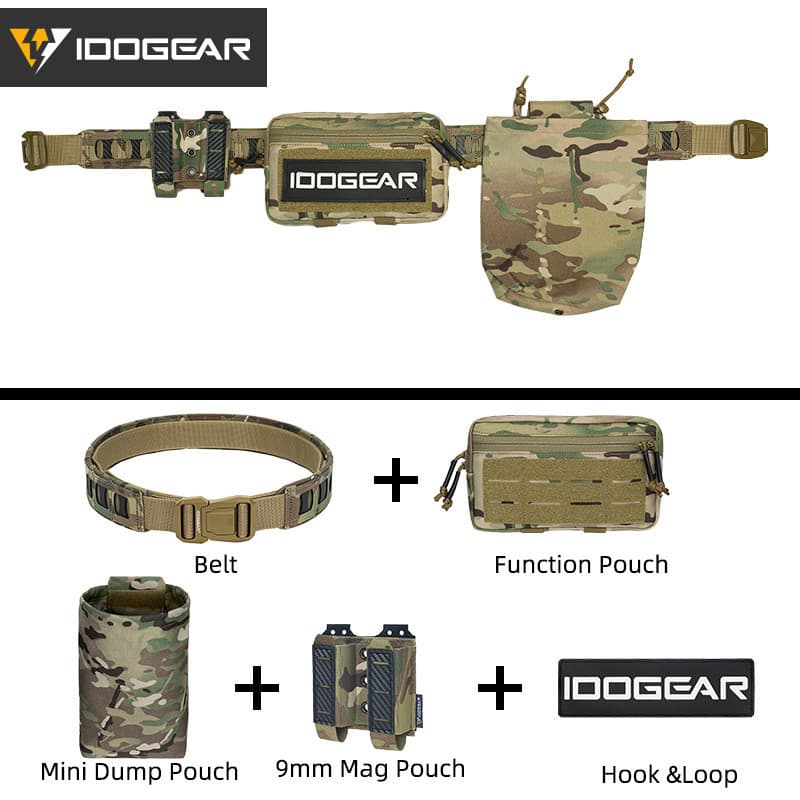 IDOGEAR Conjunto De Cinto Tático Com Bolsa De Artigos Diversos Despejo Dupla 9mm Mag Remendo Funcional 3431