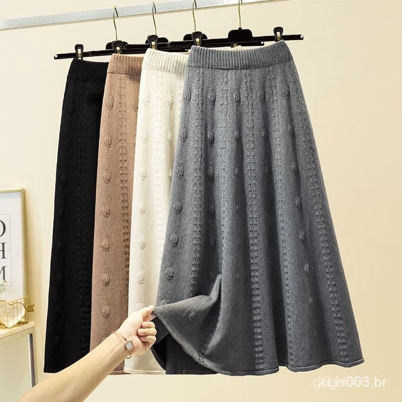 Saia de Lã Jacquard de Cintura Alta, Elegante e Fashion, Modelo A-Line U-Line, Nova Coleção Outono Inverno 2023