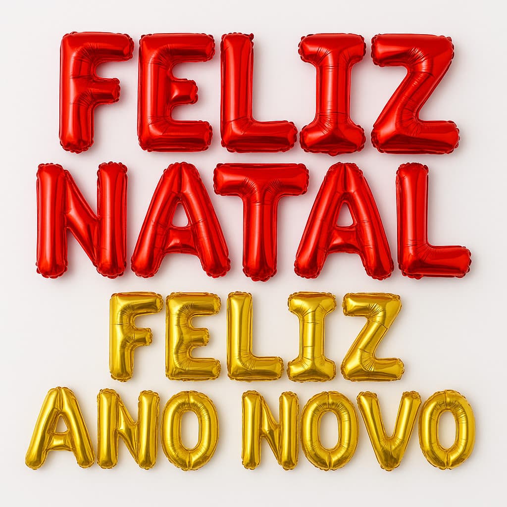 Kit Balões Metalizado Fim De Ano Vermelho ou Dourado De 45 Cm - Feliz Natal/Feliz Ano Novo