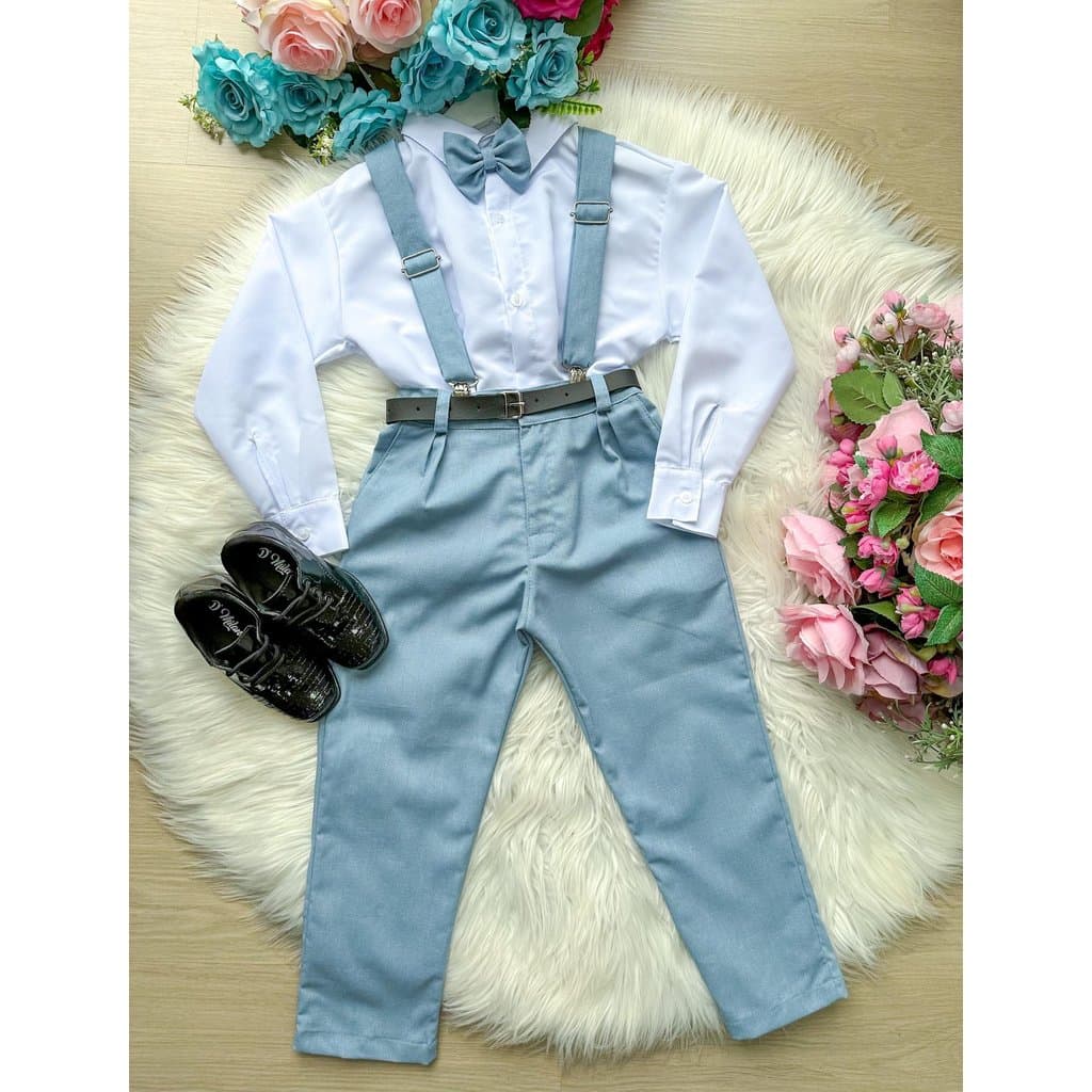 Conjunto Meninos Miss Cherry Leo Suspensorio Azul Serenity
