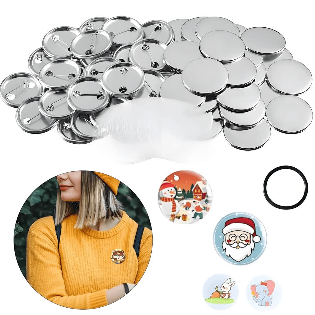 Pinos e botões brancos de 32 mm / 37 mm / 44 mm / 58 mm, 100 conjuntos de botões de crachá de Metal, personalizados, ade