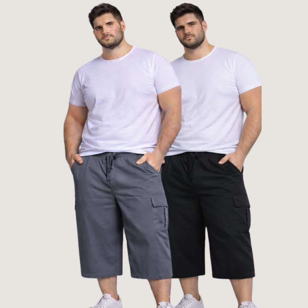 Kit 2 Bermuda Cargo Masculina Plus Size G1/g4 Sarja Algodão