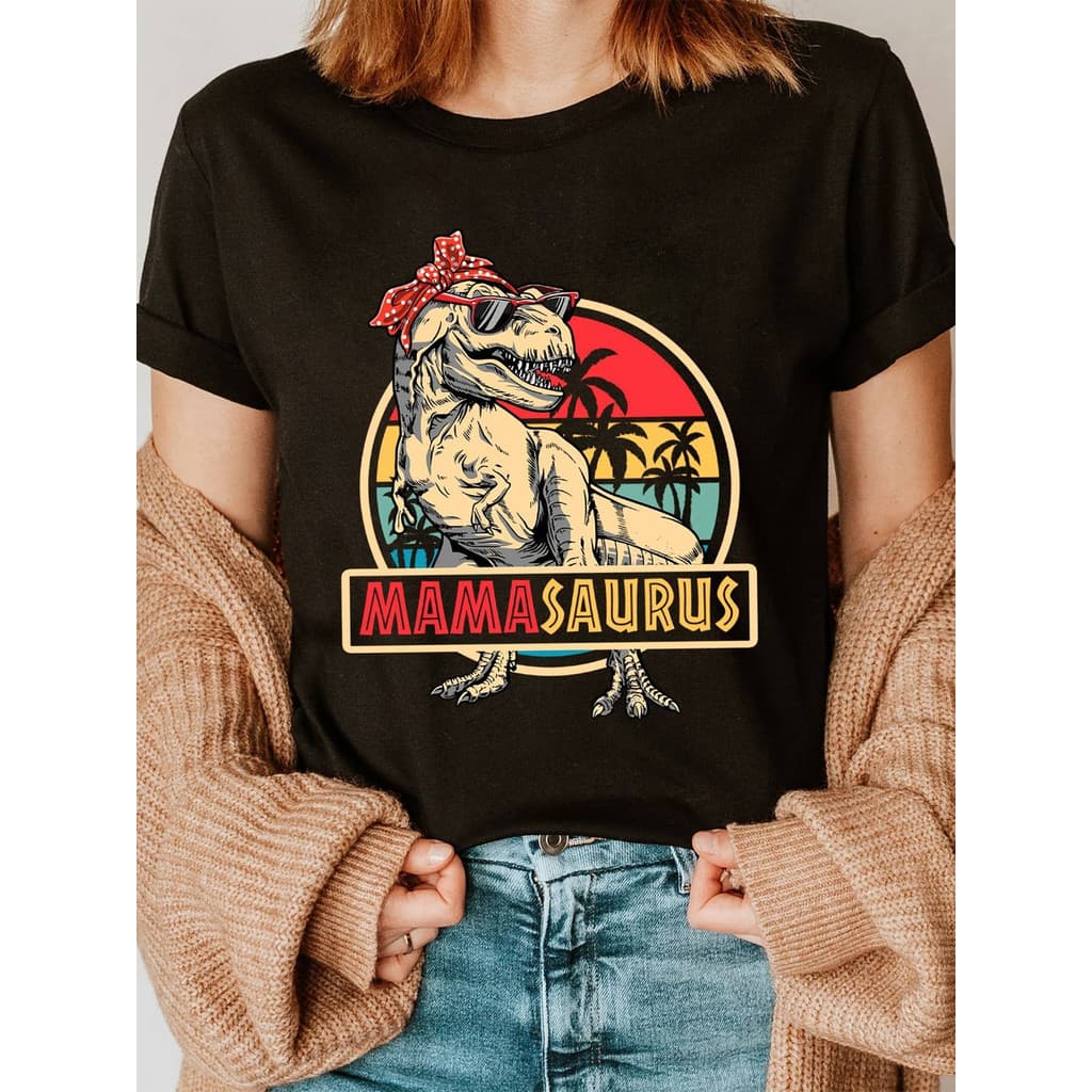 Camiseta Feminina Mamãe Sauro Dinossauro 100% Algodão Estilo