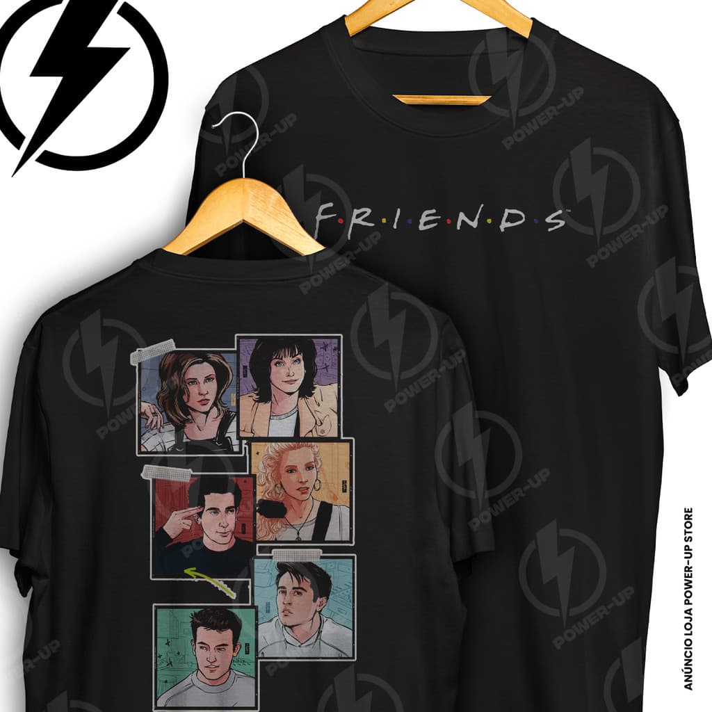Camiseta Friends Personagens Ilustração Vintage Frente E Verso Blusa Camisa 100% Algodão