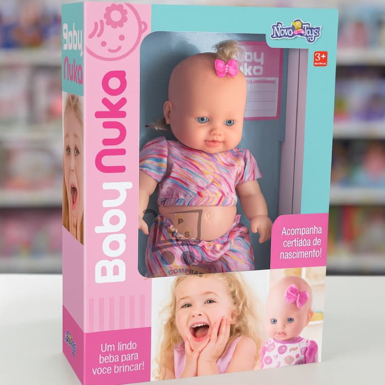 Boneca Infantil Menina Grande Baby Nuka Com Certidão De Nascimento Faz De Conta Brinquedo