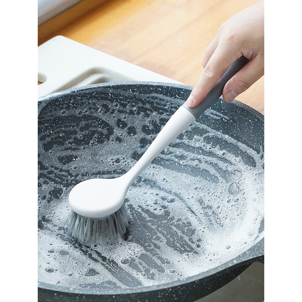 Escova de lavagem de panela com cabo longo, escova pequena doméstica, ferramenta útil para cozinha, antiaderente, descon