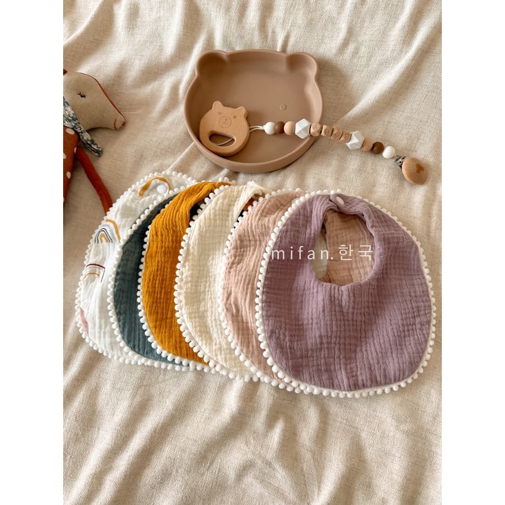 Novo estilo coreano ins puro algodão Seersucker bebê Saliva toalha renda princesa babador do bebê redondo recém-nascido