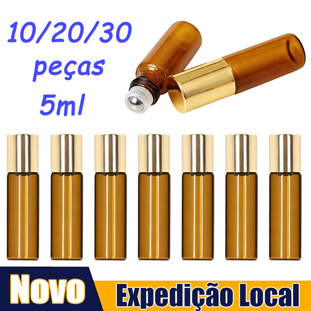 10/20/30 Peças Frasco em Vidro para Óleo Essencial 5ml com tampa de garrafa de alumínio,Frasco de perfume recarregável