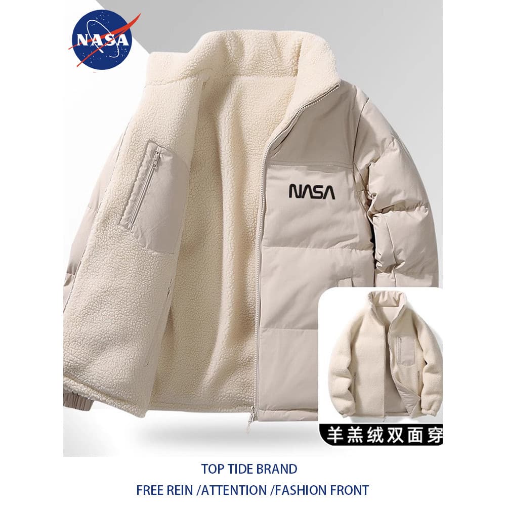 NASA2025 Novo Estilo Gola Alta Para Baixo Jaqueta Homens Mulheres Inverno Engrossado Lã de Cordeiro Dupla Face Casal Jaq