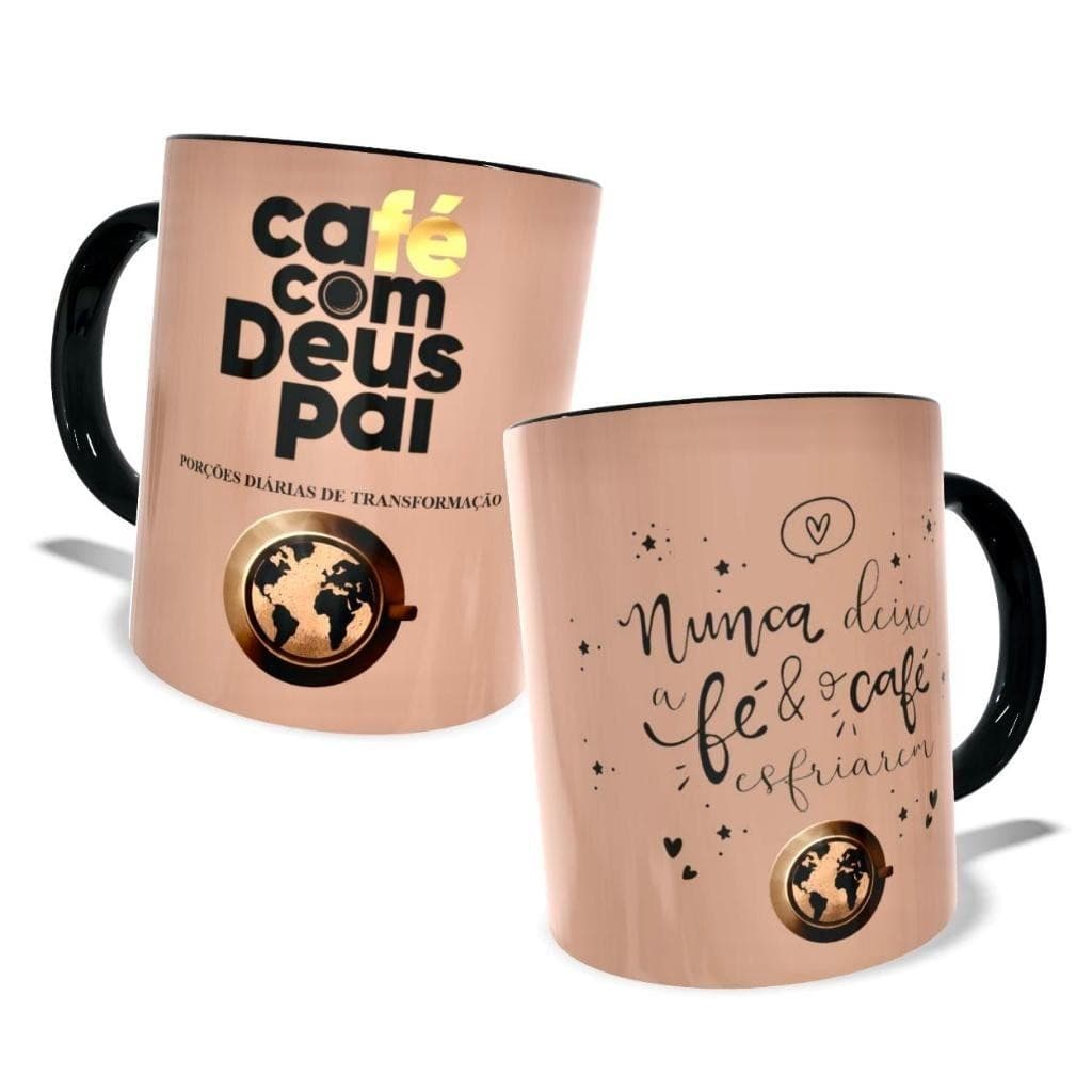 Caneca Café com Deus Pai Personalizada Porcelana 325ml Presente