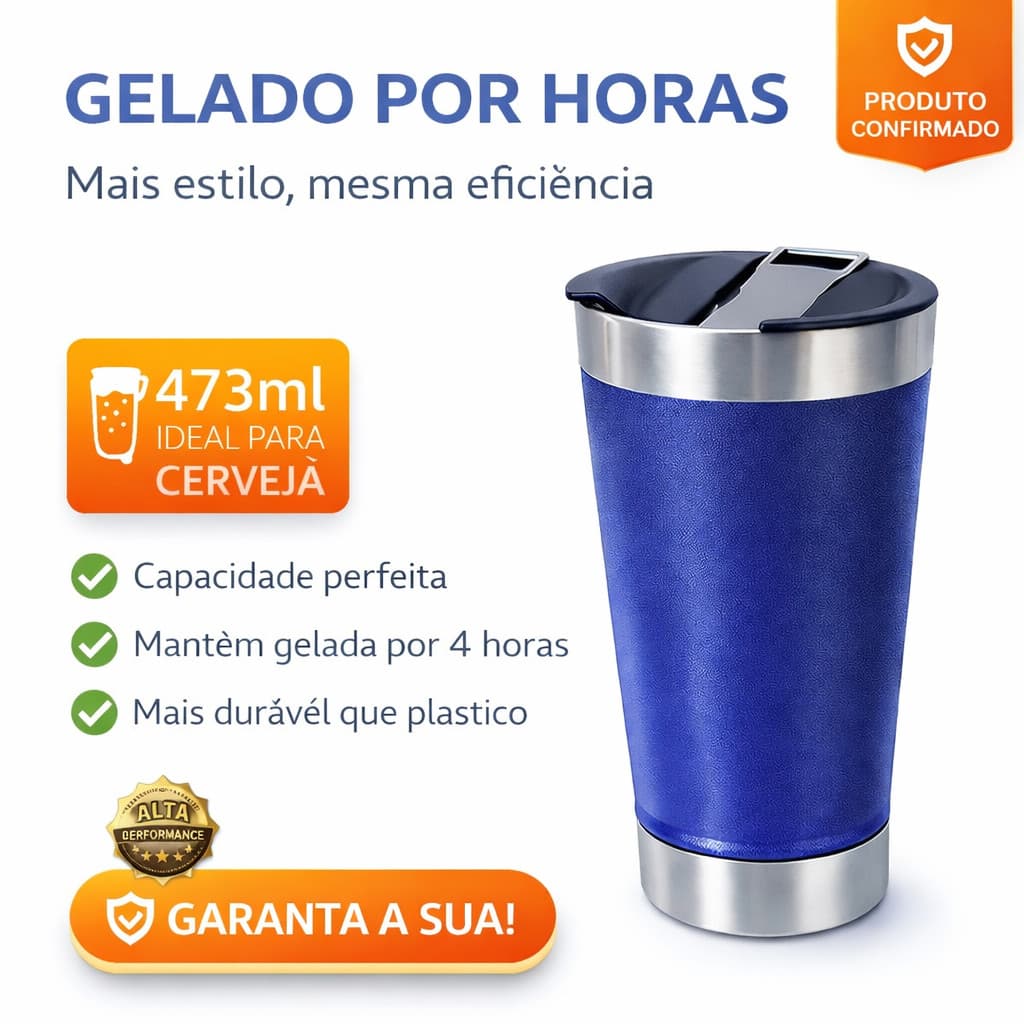 Copo Térmico Cerveja 473ml Com Abridor Inox Mantém Gelado Ideal Churrasco Praia Azul escuro