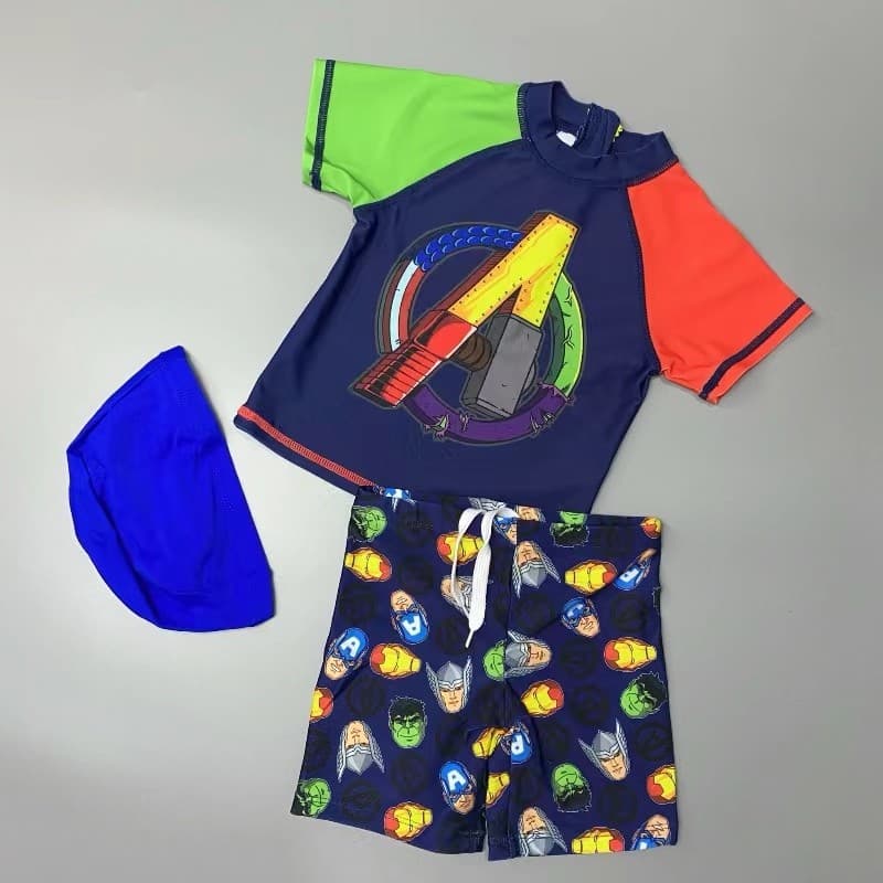 Âmbar Fumeng Maiô dividido infantil, terno de manga curta para meninos, moda fofa de desenho animado, secagem rápida, pe