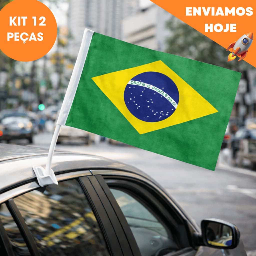 Até 12 Bandeiras Brasil Para Carro Kit Torcedor Copa Fixação na Janela Universal Alta Resistência Fácil Colocar