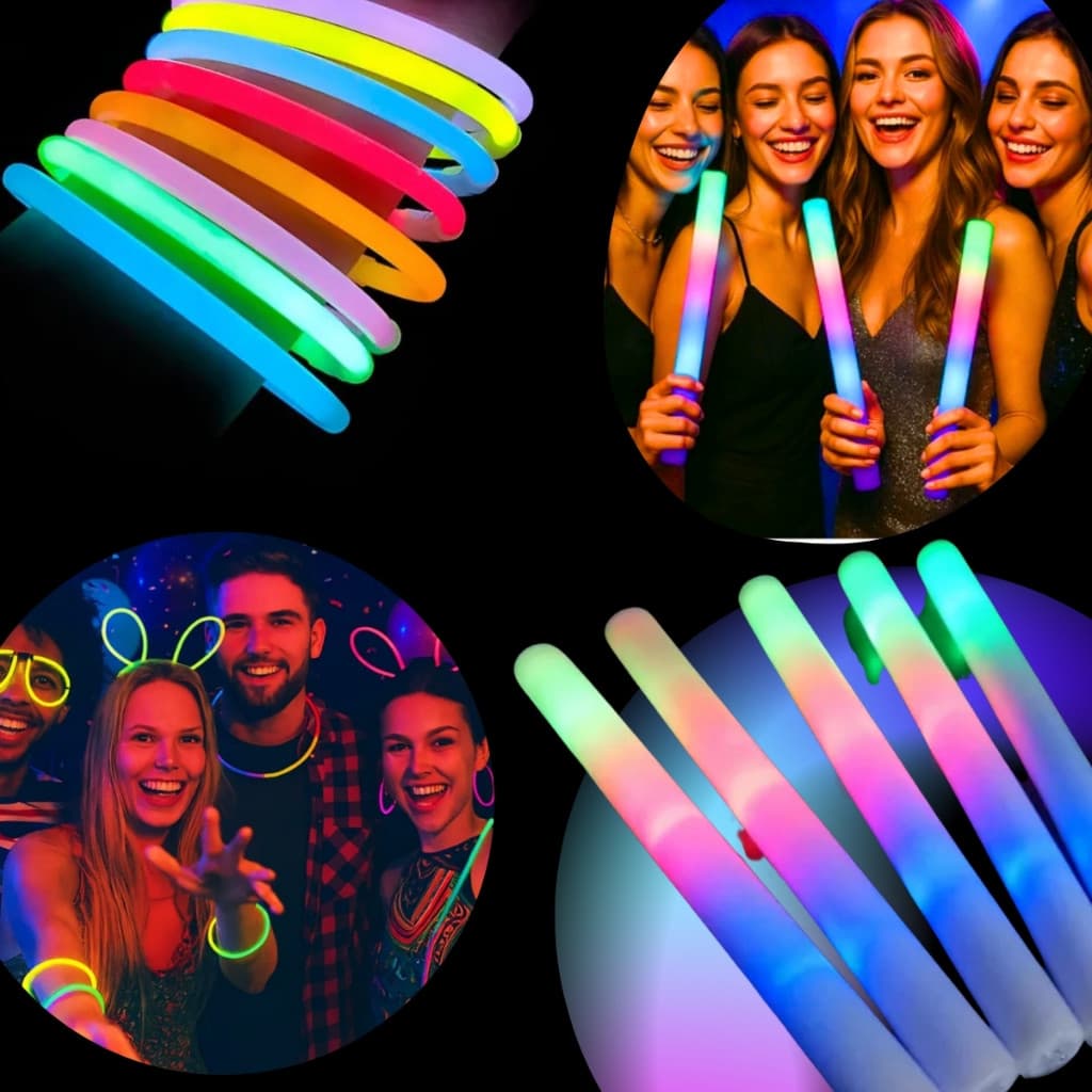Kit 120 Itens Festa Neon Bastão de led + Pulseira Neon Casamento Aniversário Balada