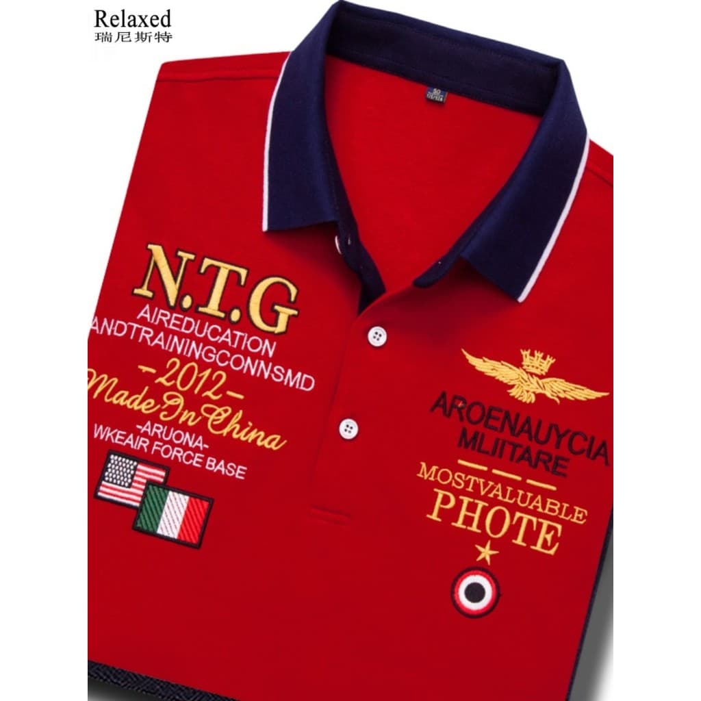 Primavera masculina de manga comprida camiseta masculina lapela camisa POLO marca High-End bordado vermelho camiseta Ben