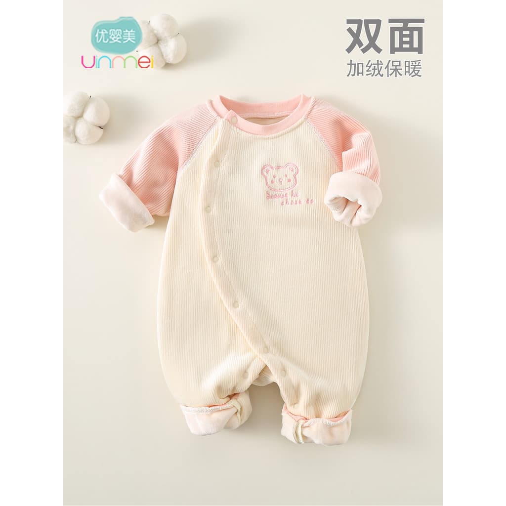 Feminino bebê forro de lã macacão primavera outono inverno engrossado casaco quente Outing roupas macacão outono Win