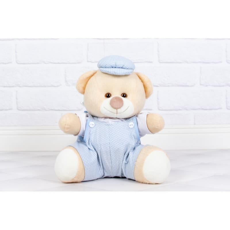 Urso de Pelúcia Macacão Xadrez Menino para Nichos e Decoração - Pelúcia de Luxo