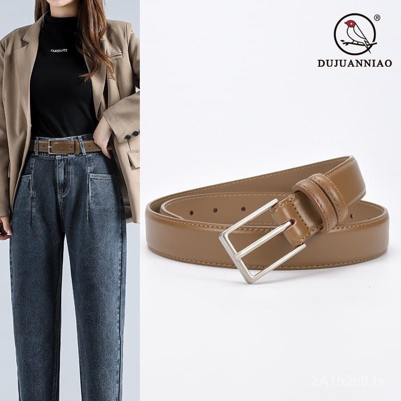 Cinto feminino versátil para jeans, adequado para saias, com fivela quadrada elegante e única, cinto moderno em couro ge