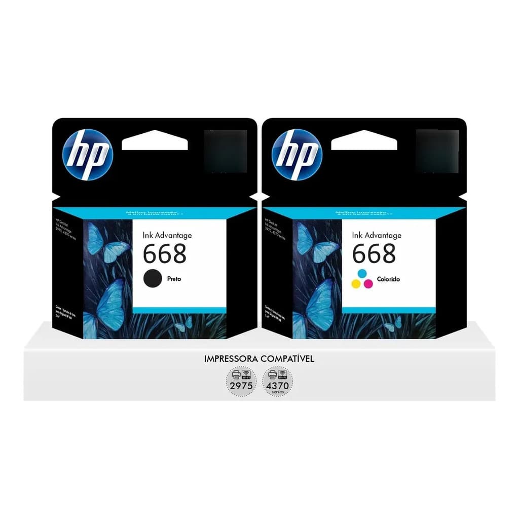 Kit Cartucho De Tinta Hp 668 Preto Color 2975 Original 6ml