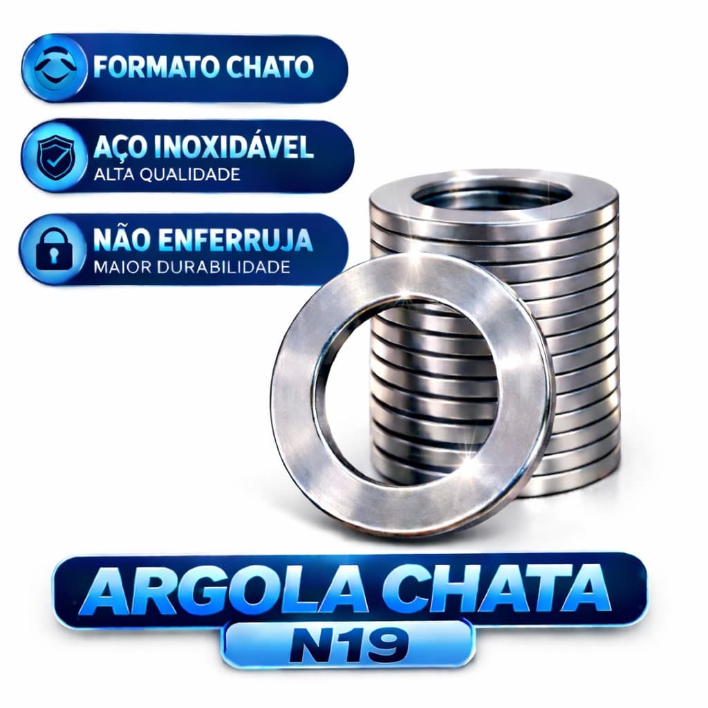 Kit 10 Unidades Argola Tamanho N°19 Chata Aço Inoxidavél