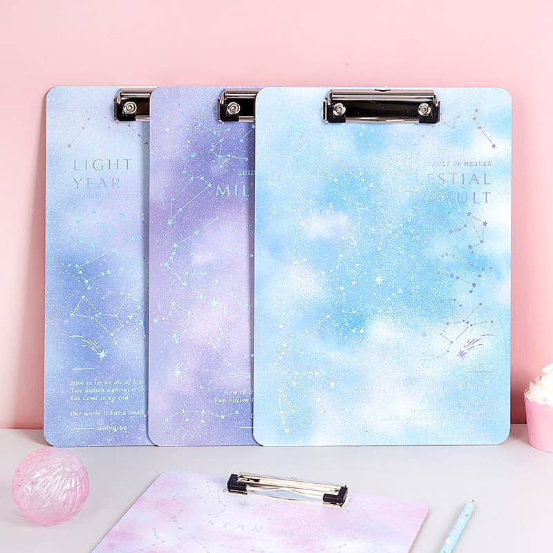 Clipe de placa Starry Sky a4 de madeira para alunos do ensino fundamental Placa de apoio para exame Fresco fofo Alunos d