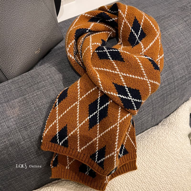 Casal britânico estilo diamante-em forma de xadrez cachecol masculino Retro moda malha High-End sentido cachecol feminin