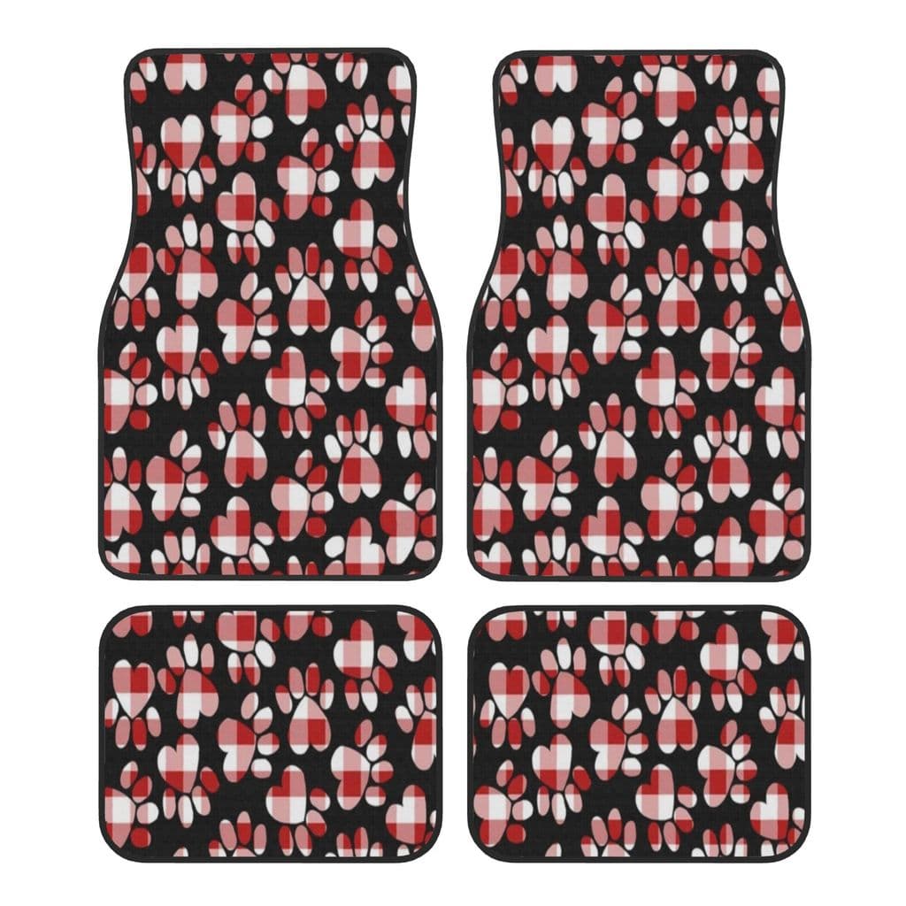 Conjunto de 4 peças de tapete de pé de carro com padrão de animal de estimação xadrez de búfalo, fácil de limpar, tapete