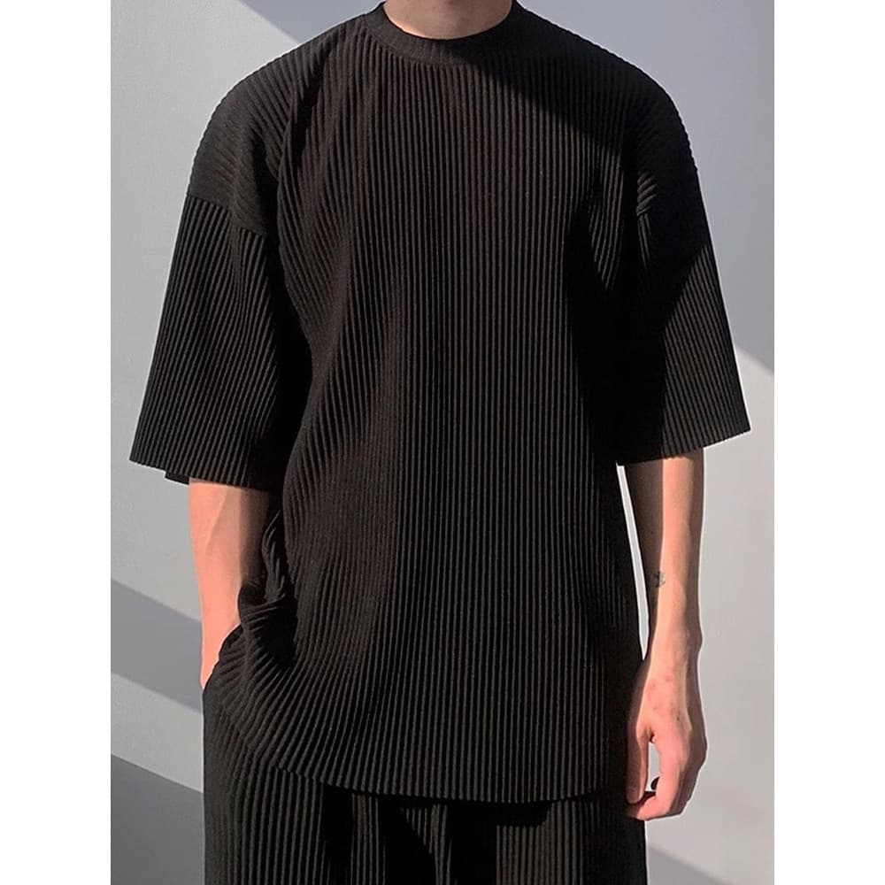 MRCYC plissado camiseta de manga curta masculina verão estilo japonês solto Drape meia manga estilo coreano na moda plis