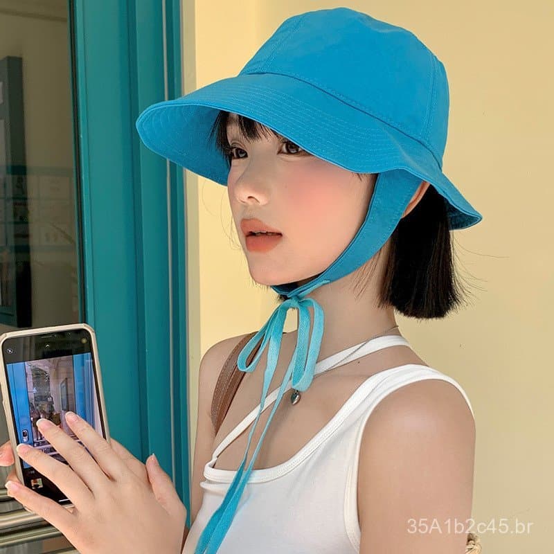 Chapéu de pescador feminino elegante com amarração, chapéu de verão fino e respirável com proteção solar, delicado e ver