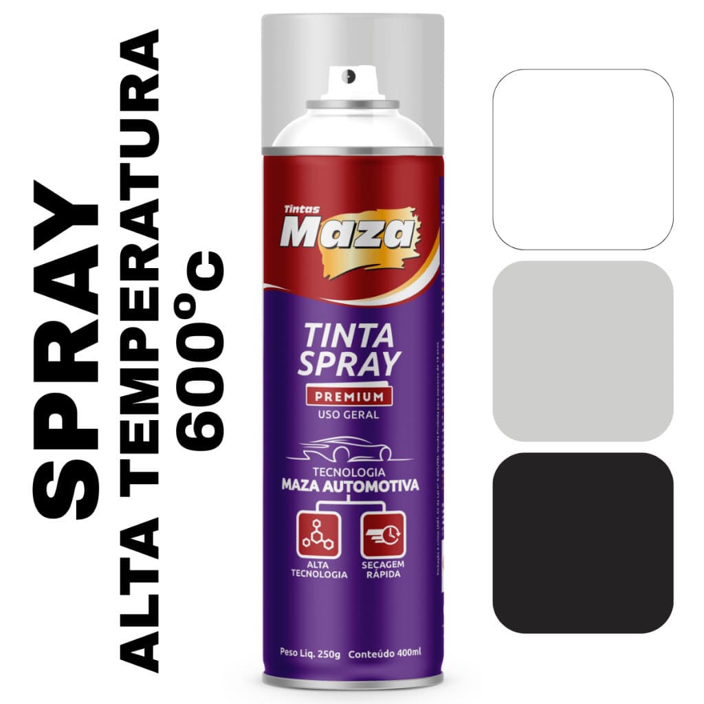 Spray Alta Temperatura 600°C Preto Fosco Maza – Tinta Spray Resistente ao Calor para Escapamento Churrasqueira Motor