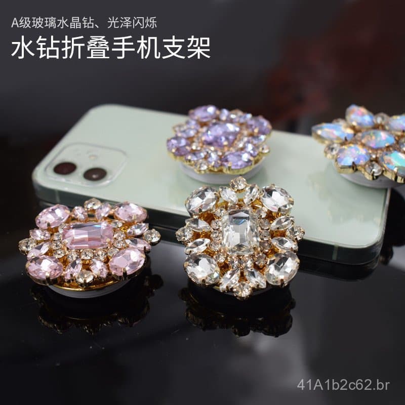Suporte de celular com airbag, elegante, retrátil e dobrável, com diamantes e recursos multifuncionais brilhantes.