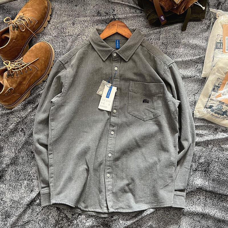 Pesado grosso japonês Retro bolso solto bordado Ami cáqui camisa de algodão puro camisa Casual jaqueta topo