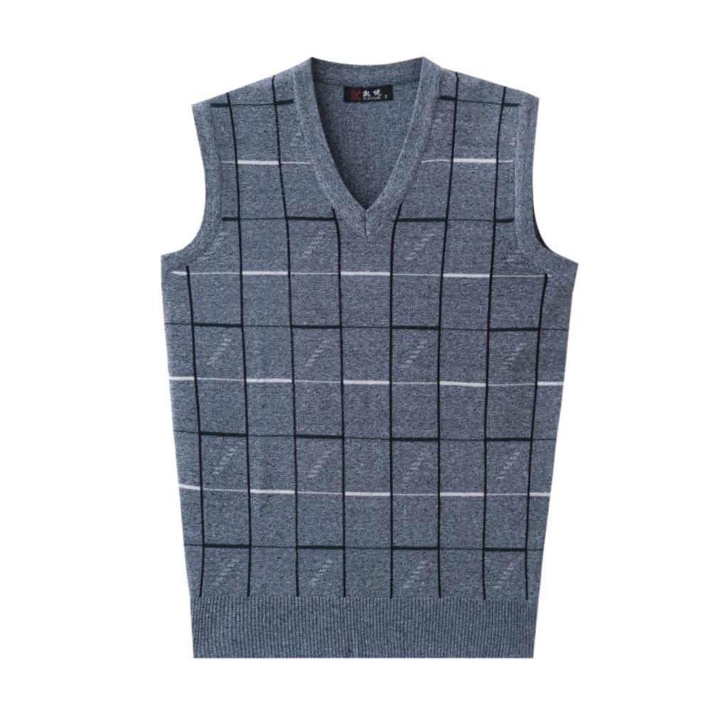 Primavera outono roupas de meia-idade idosos roupas masculinas gola coração sem mangas camisola pulôver listrado Casual