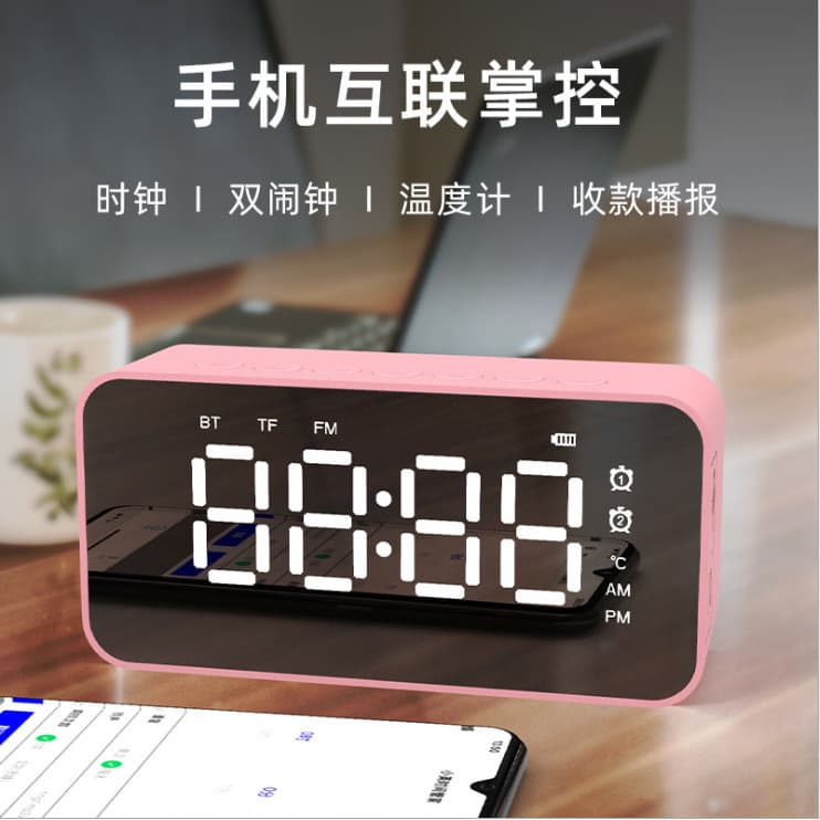 Q6 sem fio Bluetooth alto-falante rádio relógio alto-falante superfície espelho despertador alto-falante carro escritóri