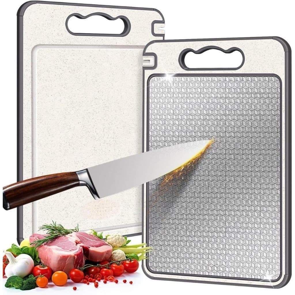 Tábua De Corte Dupla Face De Titânio Premium-Aço Inoxidável De Qualidade Alimentar Para Cozinha E Sala De Jantar
