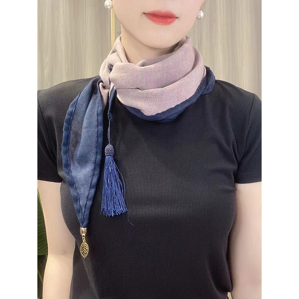 Lenço pingente de duas cores feminino outono inverno 2025 novo estilo High-End multifuncional lenço de linho protetor de