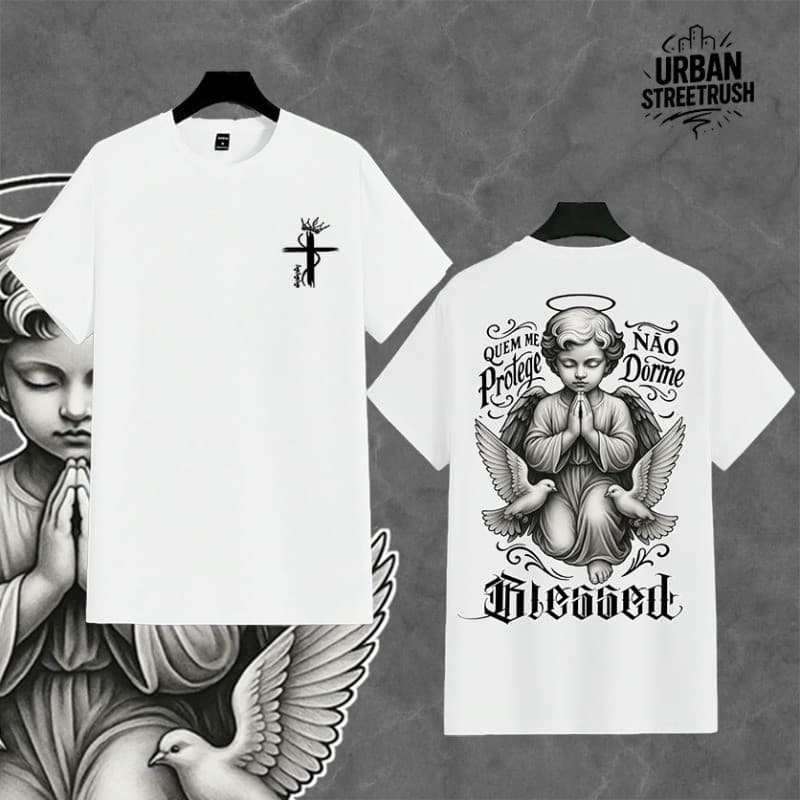 Camiseta Streetwear "Anjo BLESSED" - 26.1 Algodão, Estampa Linda e Elegante Pro Dia a Dia