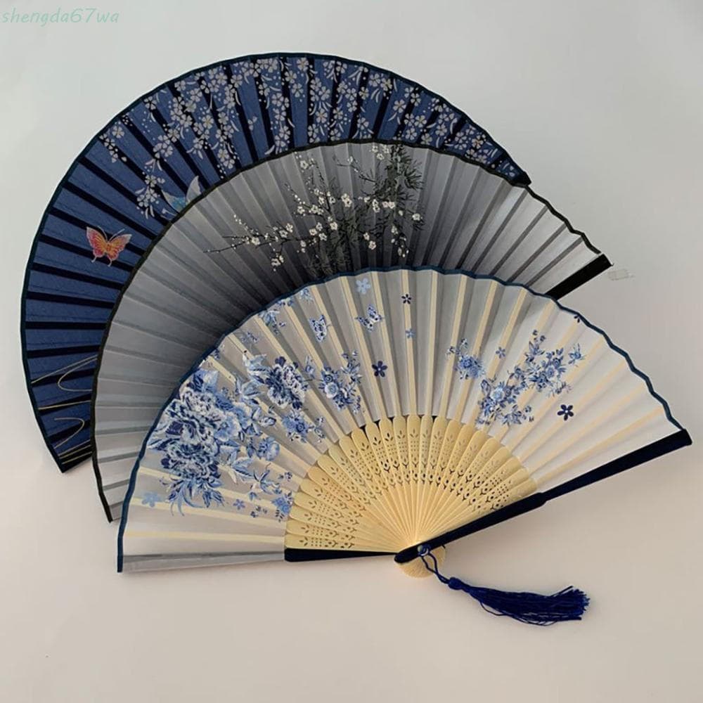 Leque dobrável feito à mão Shenda, estilo retrô, elegante, de bambu, 1 peça, leque de dança de alta qualidade Q4LG