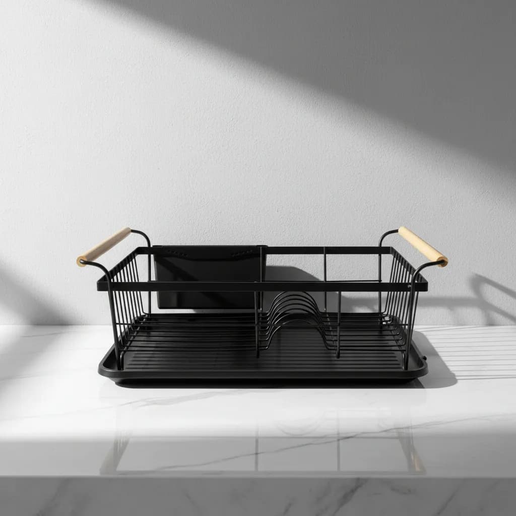 Escorredor de Louça Rack Bambu Inox Pratos Talheres Grande Com Bandeja Premium Preto