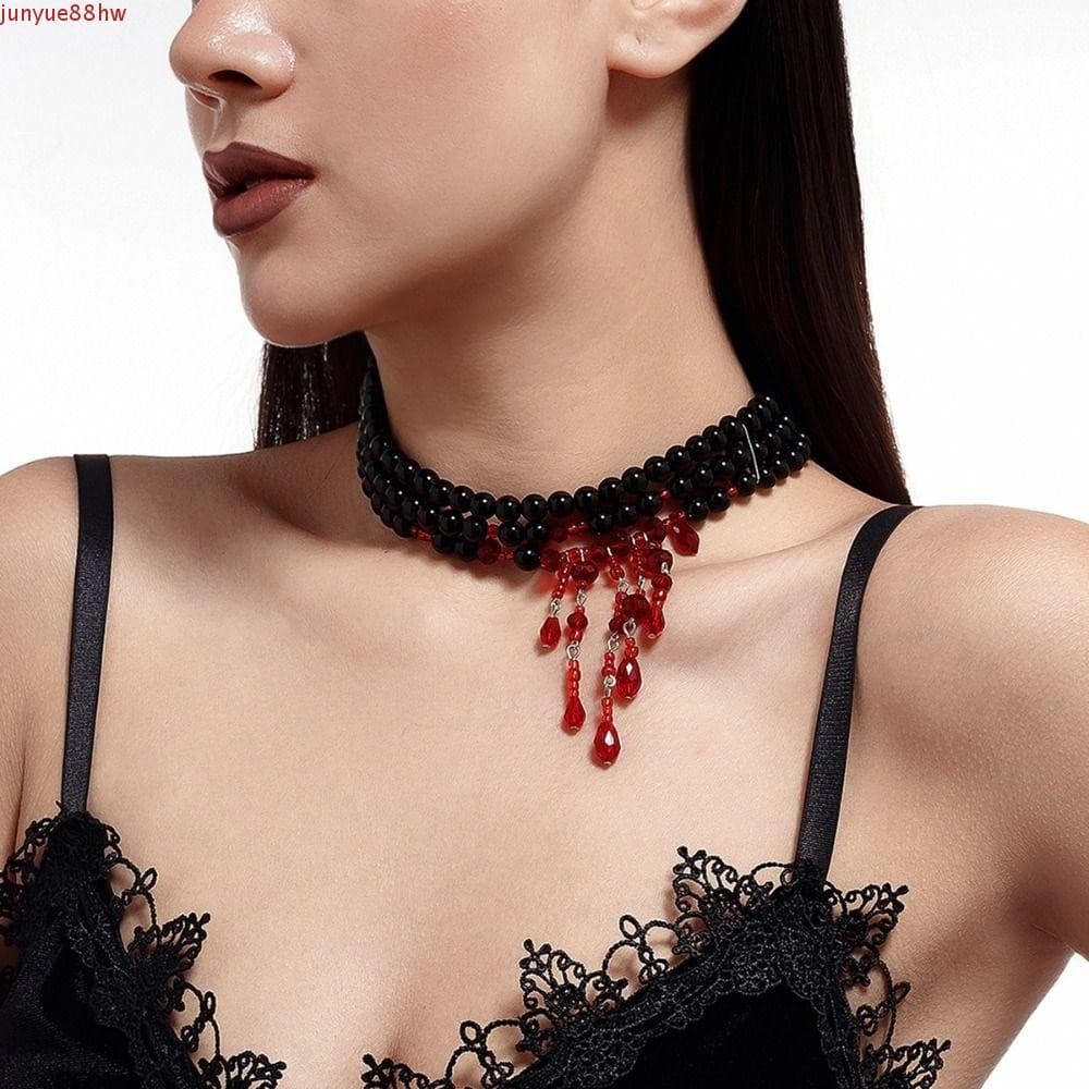 Colar de Gota de Sangue Junyue, Choker de Halloween, Longo, Imitação de Pérola, Franja, Joias NAMV
