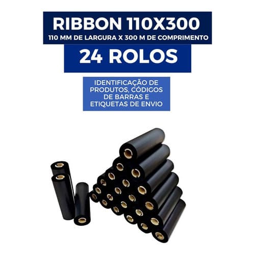 24 Un Rolos Ribbon Cera Easy Wax Caixa 110x300 Preto Impressão