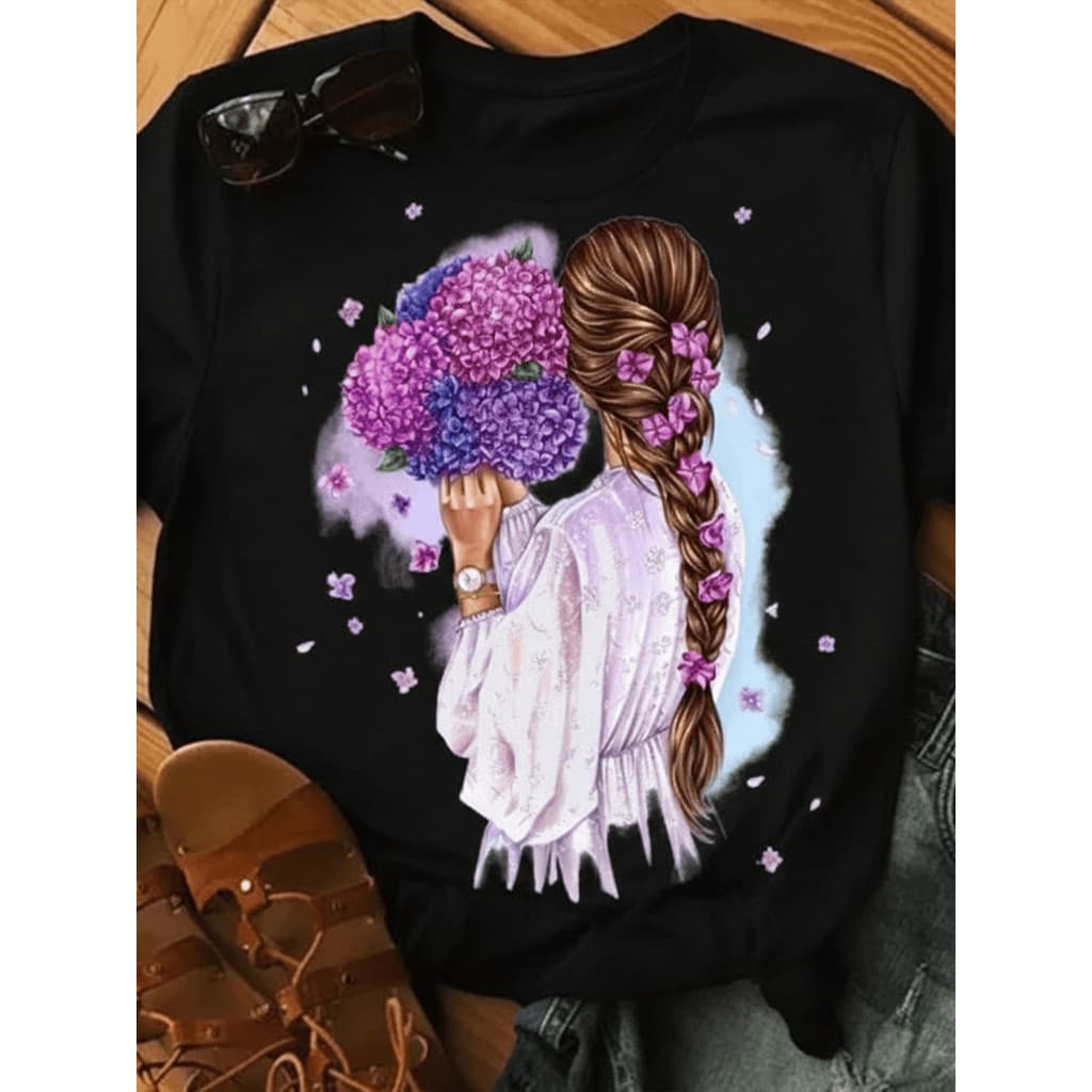 Tshirt Feminina Cabelo Florido Estilosa Estampada Lançamento Camiseta 100% Algodão Camisetão Camisa - Estampaê