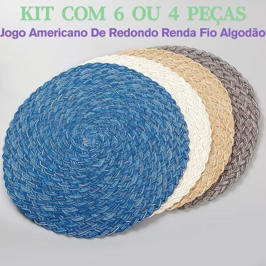 Jogo Americano Descanso kit 6 4 E 2Un 38Cm Renda Fio Algodão Redondo Para Mesa De Jantar