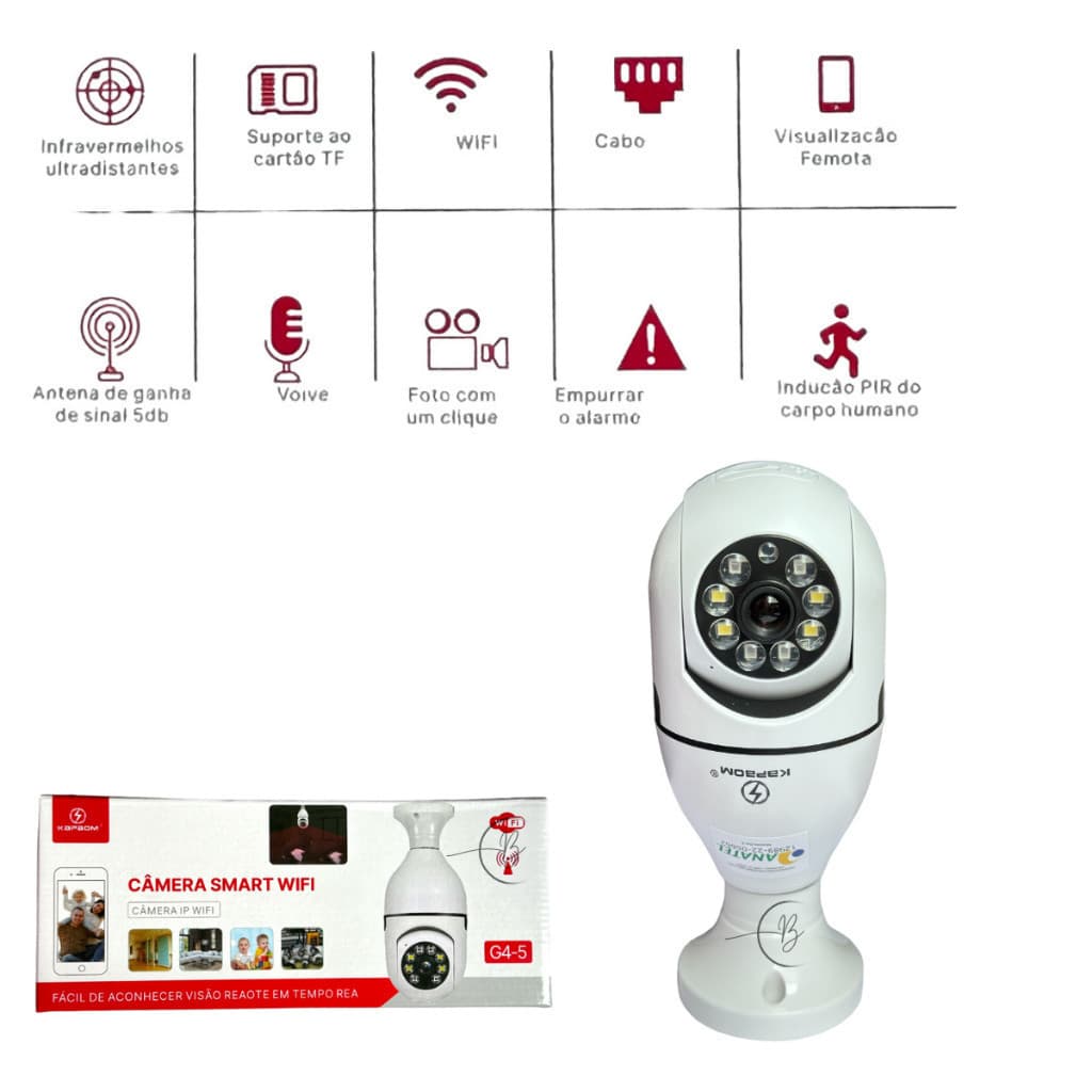 Câmera Lâmpada MONITORAMENTO ESPIA 1080P FULL HD  Wifi COM Audio E Foto VISÃO NOTURNA INFRAVERMELHO