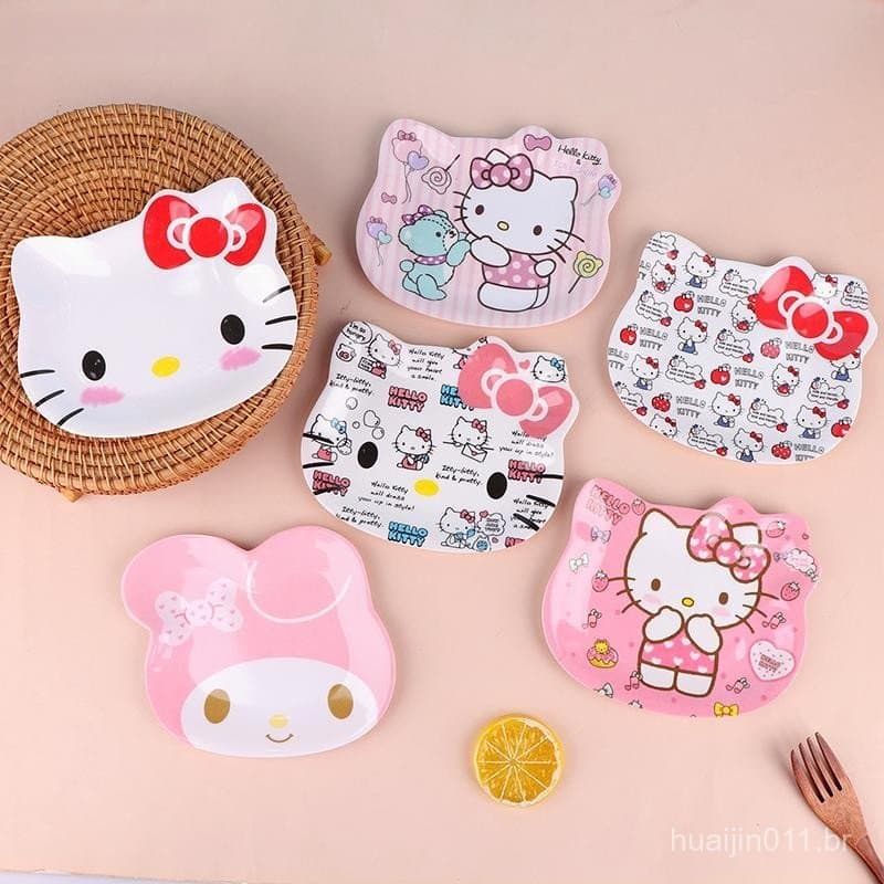 Prato de Jantar Kawaii Sanrio Anime Hello Kitty Louça de Mesa Bonita Desenho Animado para Crianças