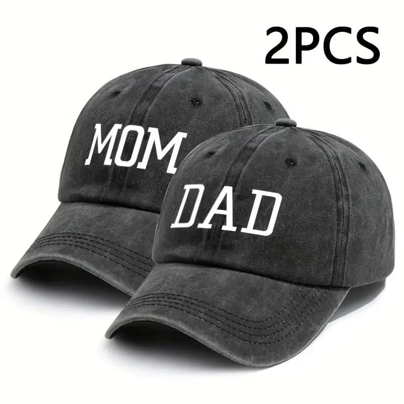 Conjunto De 2 Bonés De Beisebol De Cano Macio Lavados Estilo Vintage Com Letras'pai E Mãe , Adequados Para Homens Mulher